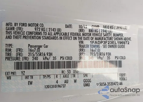 2014 Ford Focus Se z USA, uszkodzony, nr VIN 1FADP3F23EL196972